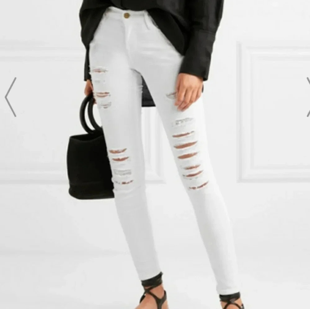 FRAME Denim Le Skinny de Jeanne White Distressed Jeans Size 24